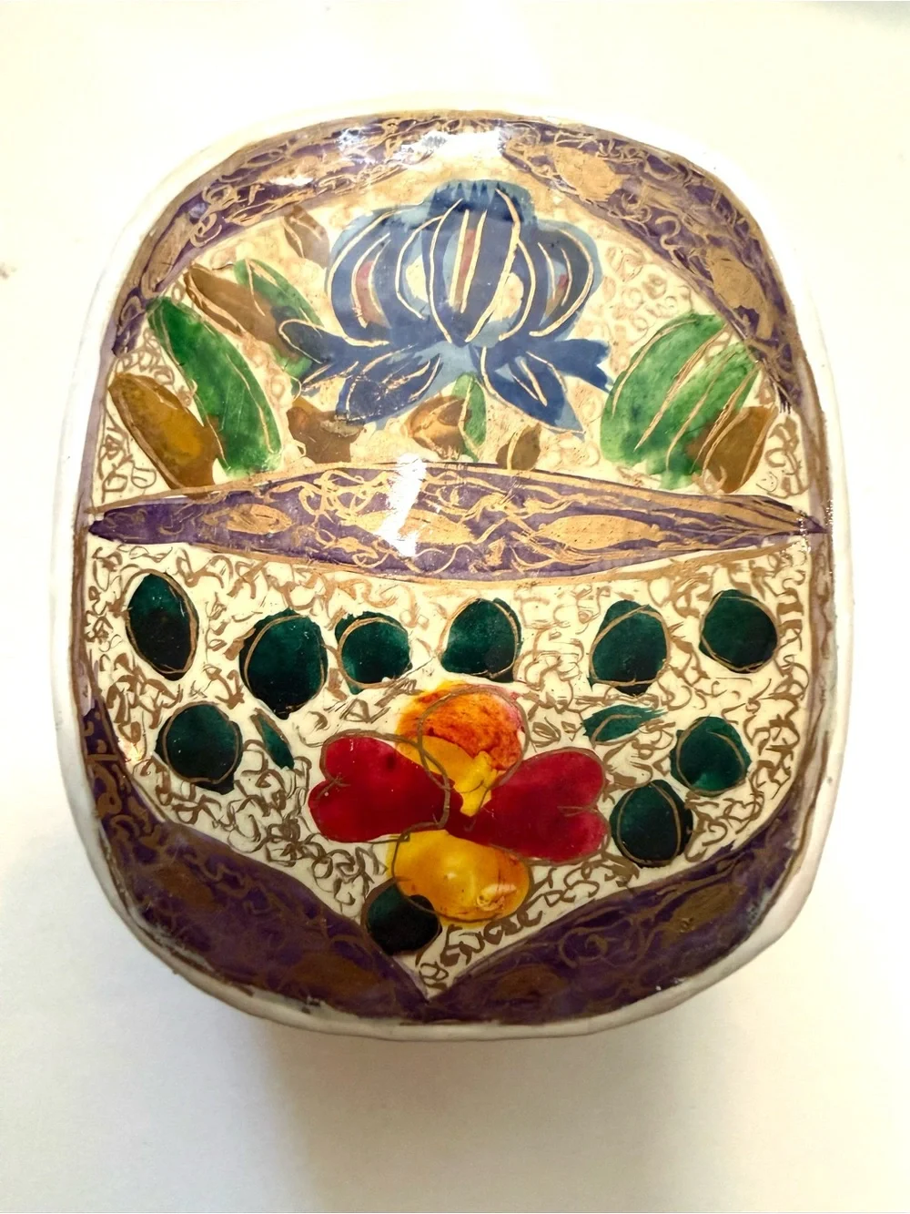 Vintage handmade/ Handpainted India,Kashmir laquer paper mache trinket box